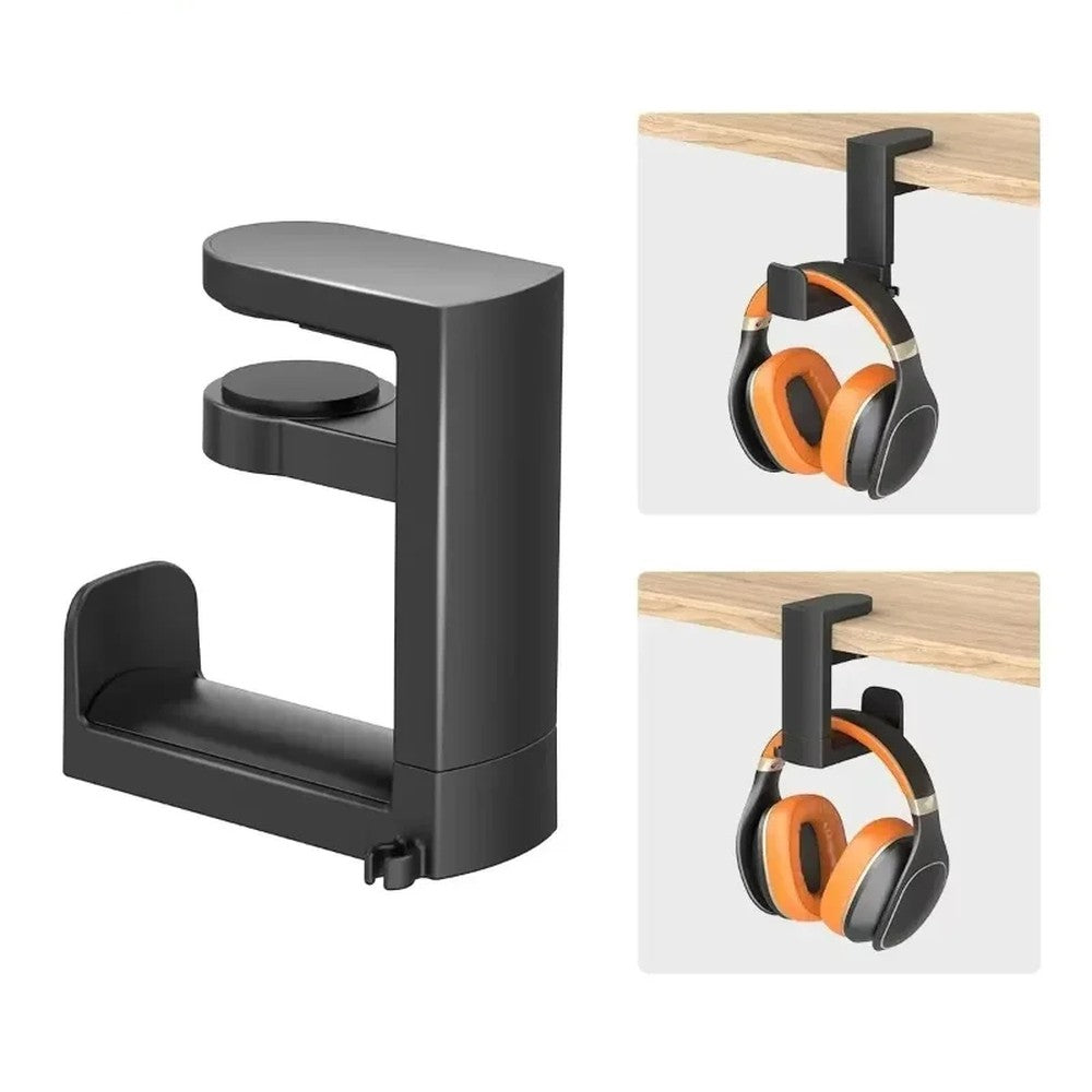 Kopfhörer-Haken unter der Tischplatte mit eingehängtem Headset