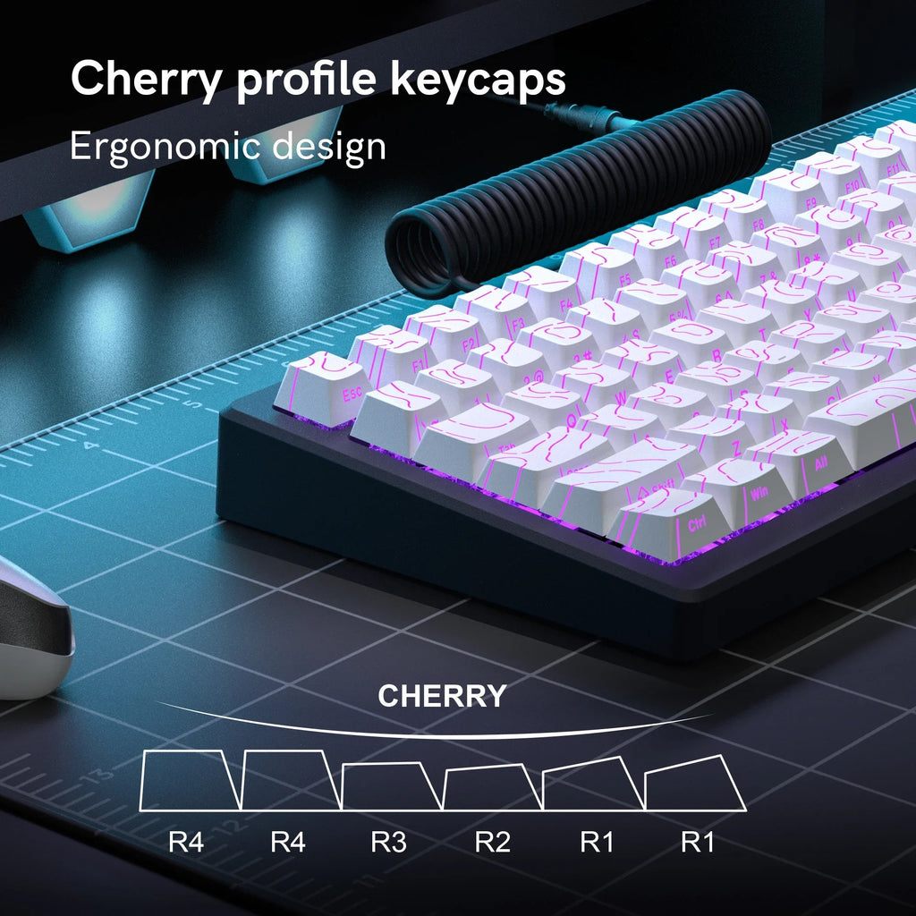 Topographic-Tastenkappen im Cherry-Profil auf beleuchteter Tastatur
