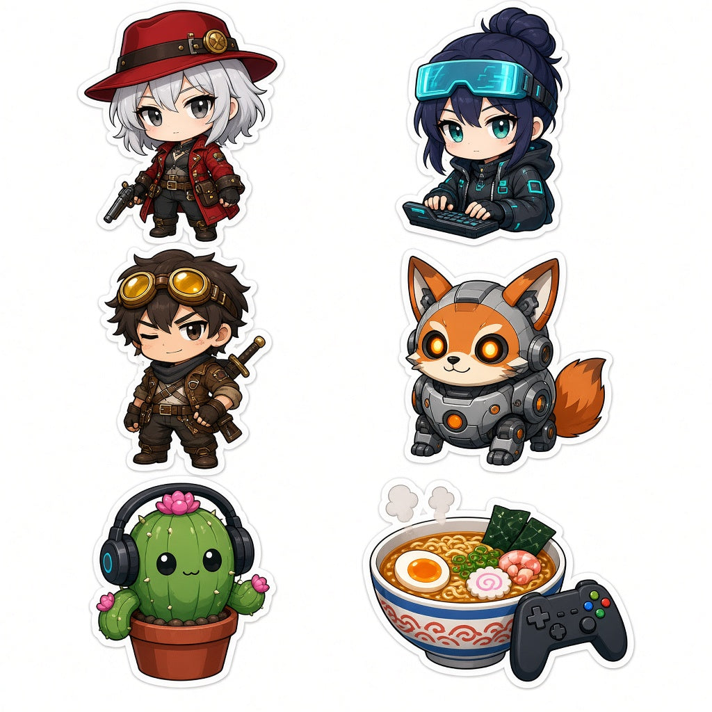 Sticker-Bogen mit sechs Chibi-Figuren von Kagedust